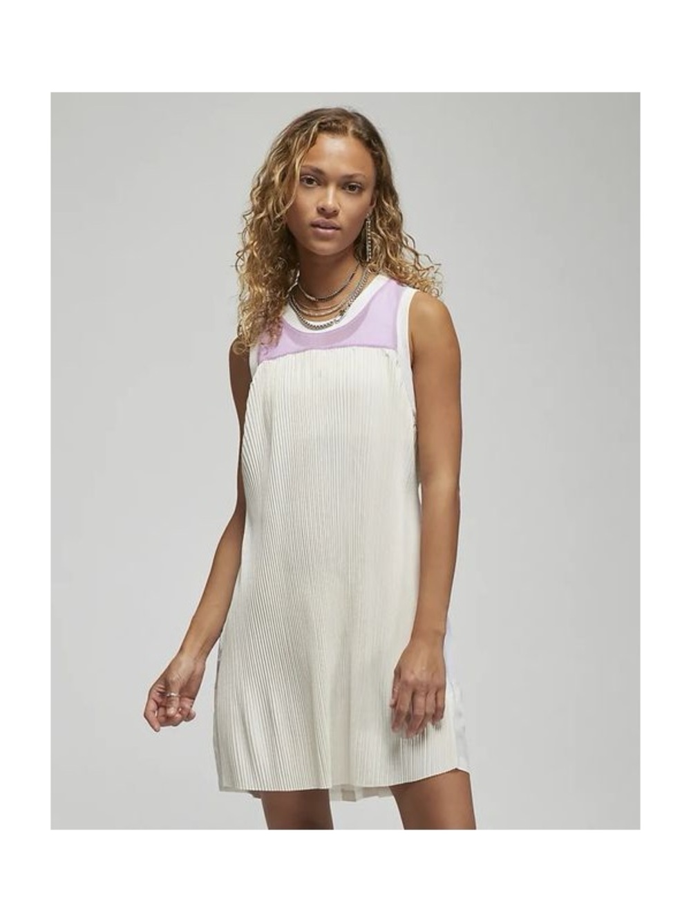 Jordan 23 engineered Cream Pleated Mini Dress with Lavender Yoke